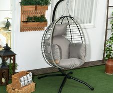 Hanging egg chair foldable swing with cushion and stand indoor outdoor 110 x 100 x 188 cm beige