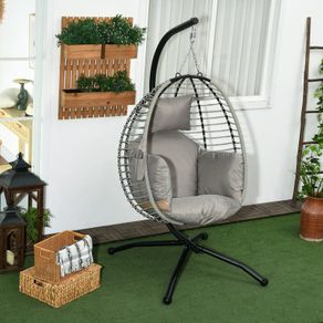 Hanging egg chair foldable swing with cushion and stand indoor outdoor 110 x 100 x 188 cm beige