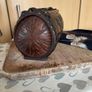vintage hand-carved wooden cylindrical barrel box Image 4