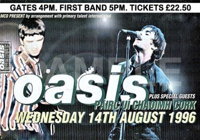 OASIS Pairc Ui Chaoimh Cork 1996 Concert Poster Reproduction
