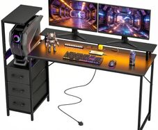 147cm Gaming Desk with Charging Station and Monitor Stand, Computer Table for Home Office with RGB Lights, Black