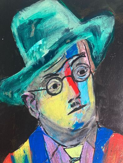 Original James Joyce Portrait in Abstract Painting by Artist