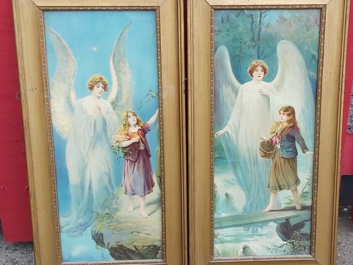 Vintage The Guardian Angel Framed Pictures