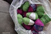 Merin worsted wool yarn - green and purple job lot