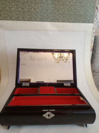 Vintage Large Hand Painted Lacquered Musical Jewelry Box