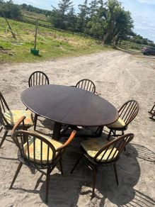 Vintage dark Ercol drop leaf dining table set