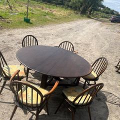 Vintage dark Ercol drop leaf dining table set