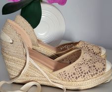 Boutique canvas and lace wedges Sz 40 (Fit 6 - 6.5 UK)