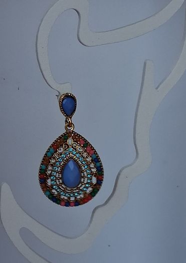 Gold Multi Coloured Crystal & Gem Boho Waterdrop Earrings