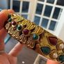 Gold Tone Statement Bracelet Red Green and Pearl Style Stones Costume Jewellery Image 2