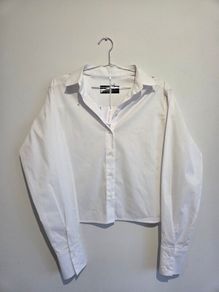 Jane Lushka White Ann Blouse Cropped Cut Out Back Cotton Shirt S