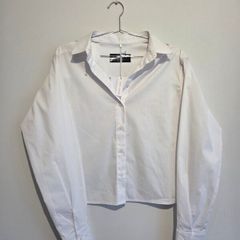 Jane Lushka White Ann Blouse Cropped Cut Out Back Cotton Shirt S
