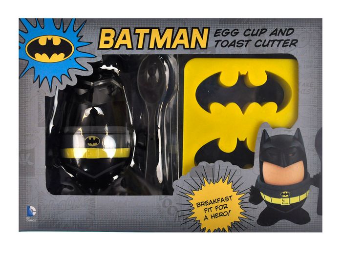 Batman Egg Cup and Toast Cutter Superhero Novelty Dark Knight Fun Breakfast Gift