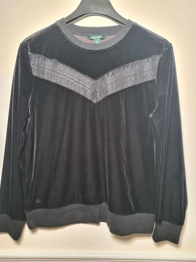 womens RALPH LAUREN black velvet sweater jumper blouse Size medium