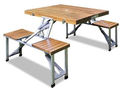 Foldable Aluminium Camping Table Suitcase with Chairs,