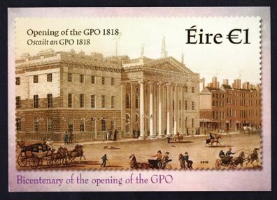 2018 Ireland Bicentenary of the opening of the GPO (General Post Office) Post Card Mint. Measures 210mm X 150mm.