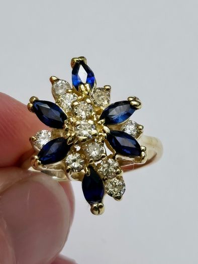 14ct Yellow Gold Sapphire & Diamond Cocktail Ring