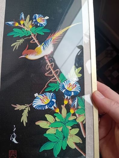 A Pair of mid century painted silk panels
