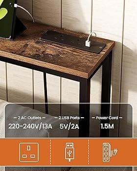 Narrow Console Table with Power Outlet, 18 cm Skinny Sofa Table, Long Behind Couch Table with Charging Station, for Entryway, Hallway, Living Room, Rustic Brown and Black