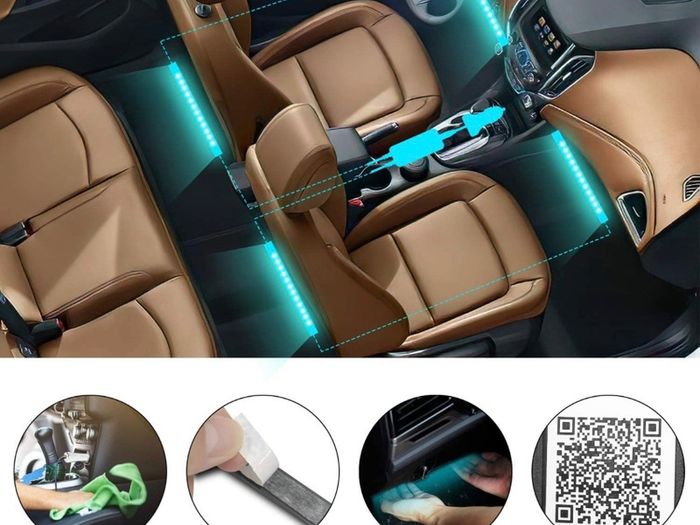 Car LED Strip Light, 48 LED Multicolor Car Atmosphere Lighting, with APP Control & Lights Dance with Music, Car Cigarette Lighter Included