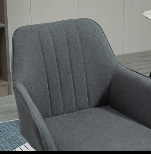 Mid-Century Dining Chairs Upholstered Linen Fabric Accent Chairs with Metal Legs, Set of 2, Dark Grey