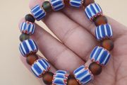 Vintage Venetian Style Chevron &amp; African Glass Beads Bracelet