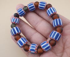 Vintage Venetian Style Chevron & African Glass Beads Bracelet