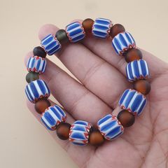Vintage Venetian Style Chevron & African Glass Beads Bracelet