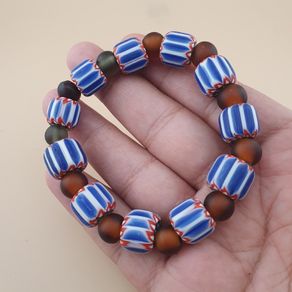 Vintage Venetian Style Chevron & African Glass Beads Bracelet
