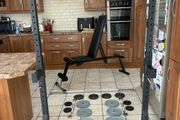 Gym Metal Weights Set, Steel Barbell + Dumbbells, Squat Racks, Weight Bench, Barbell Squat Pad + Weight Bench!!
