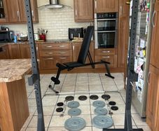 Gym Metal Weights Set, Steel Barbell + Dumbbells, Squat Racks, Weight Bench, Barbell Squat Pad + Weight Bench!!