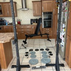 Gym Metal Weights Set, Steel Barbell + Dumbbells, Squat Racks, Weight Bench, Barbell Squat Pad + Weight Bench!!