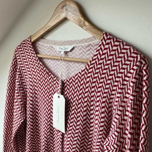Part Two Chevron Knit Cardigan Sweater Red & Cream New With Tags (Size L)