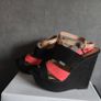 Wedge sandals Black and Coral suede, size 40 Image 4