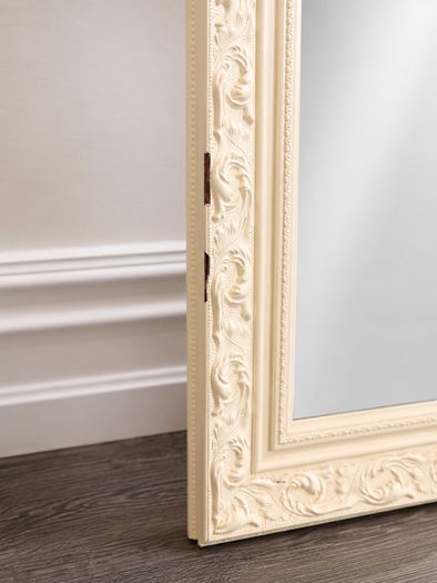Ornate Cream Full-Length Floor Mirror, Vintage Style