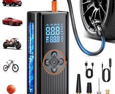 Inflator Air Compressor 8000mah, 150PSI Cordless Car Tyre Inflator, Portable USB Rechargeable Electric Bike Pump with Digital Display & LED Light, Auto Shutoff, for Car, Motorcycle, Bike, Ball