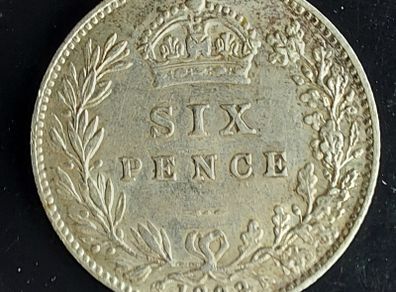 England  1898 Victoria Sixpence Coin A/Unc condition