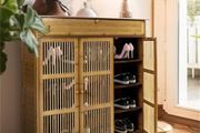 Wooden Shoe Storage Cabinet with Slatted Doors, 5 Tier Storage freestanding