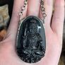 Powerful Spiritual Obsidian Buddha Crystal Soldered Cameo Amulet Belcher Chain Necklace Image 2