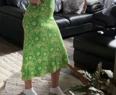 ZARA Green Floral Jacquard Knit Maxi Dress Size S