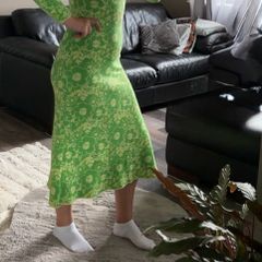 ZARA Green Floral Jacquard Knit Maxi Dress Size S