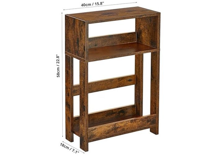 3-Tier Slim End Table & Nightstand for Bedroom, Living Room, Sofa Side Table for Small Spaces (Rustic Brown)