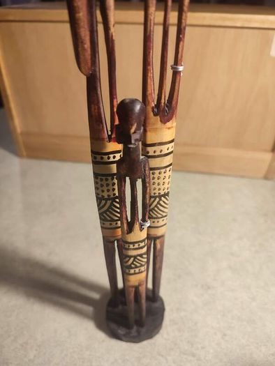 3 Vintage Hand Carved African Pencil Thin Tall Hand Painted Figures 12.5"