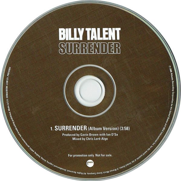 Billy Talent "Surrender" CD, Single, Promo