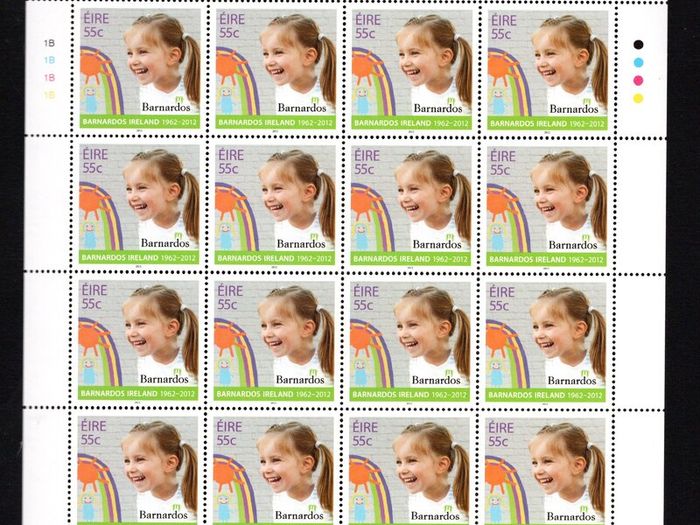 2012 Ireland Barnardo's Ireland Commemorative Stamp Sheetlet Plate 1B1B1B1B Mint Never Hinged (MNH)