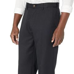 New Amazon Essentials Men's Classic-Fit Expandable-Waist Flat-Front Dress Trousers in black