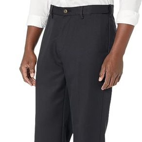 New Amazon Essentials Men's Classic-Fit Expandable-Waist Flat-Front Dress Trousers in black