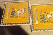 SET OF 2 Vintage Hand Made Smaltotechniki WALL HANGING Colorful Ceramic .