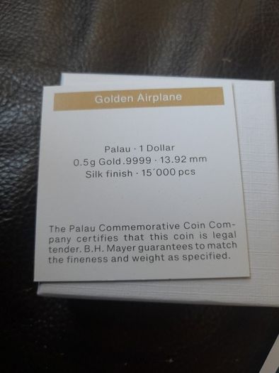 Palau One Dollar Golden Airplane