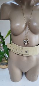 JAEGER genuine leather beige patent waistband belt - Sz M - Rrp 95 (New)